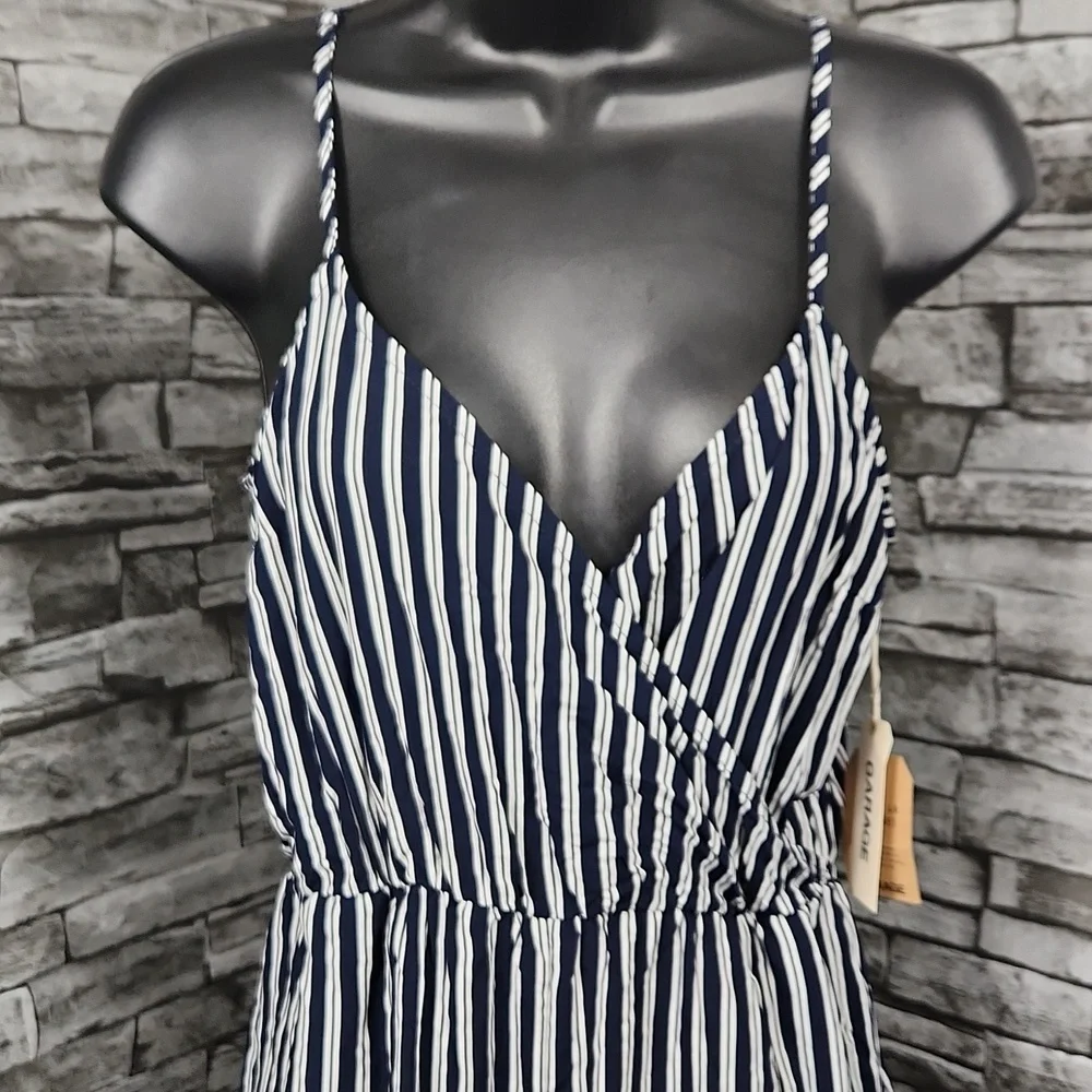 Garage Navy Blue Striped Wrap Jumpsuit - Picture 4 of 10